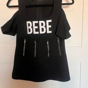 Bebe Black Top with Zipper Details